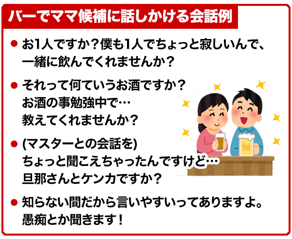 バーでママ候補に話しかける会話例